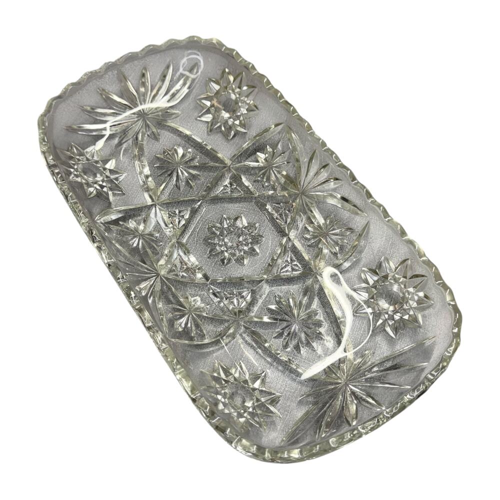 Vintage Pressed Glass Starburst Hobstar Rectangular Serving Tray EAPG - Picture 3 of 6